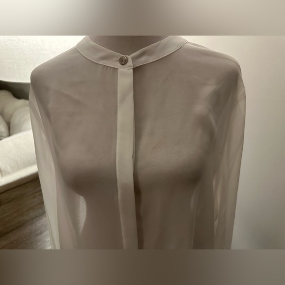 Halston Semi-Sheer White Drape Blouse — Size L/G - NWT - Picture 2 of 15